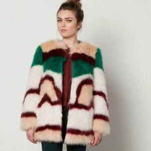 MAISON SCOTCH & Soda Faux Fur Colorful Coat Sz OS‎ S M Winter Festival Concert